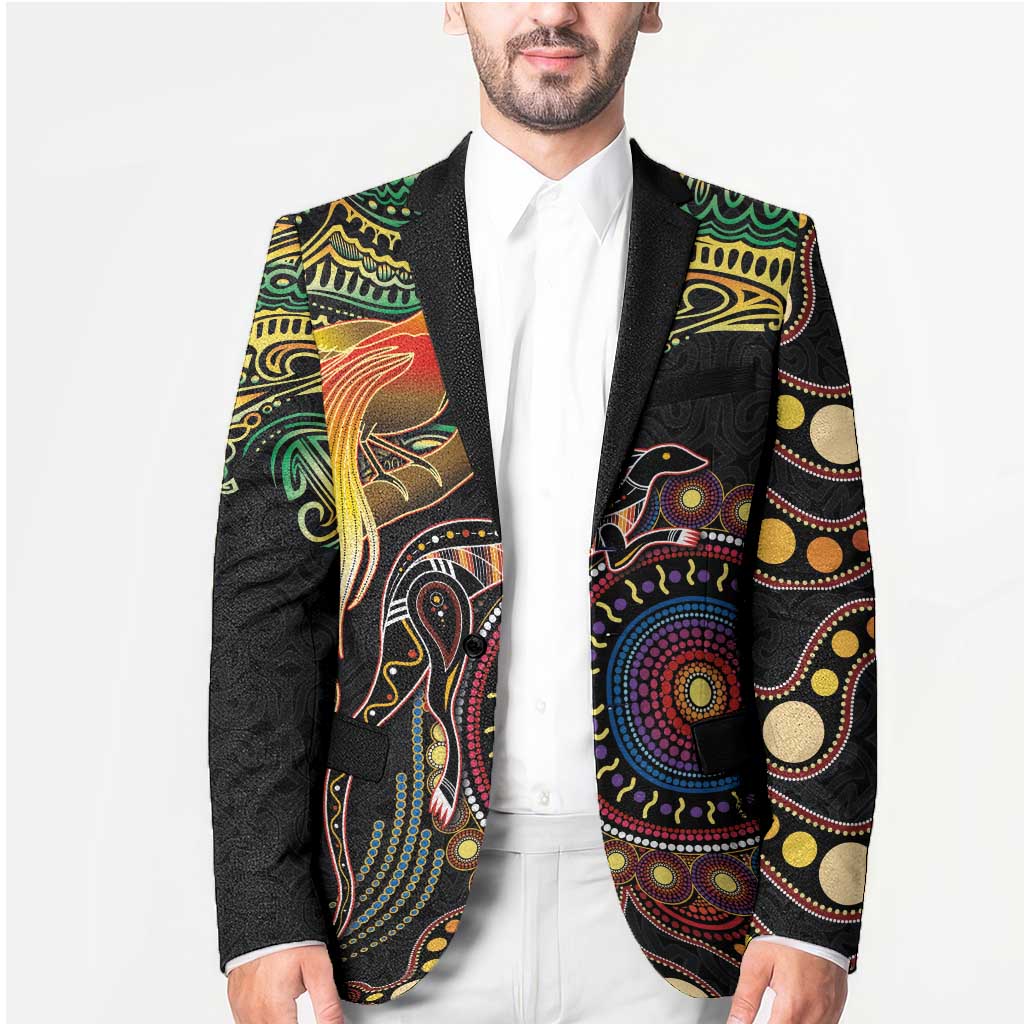 Papua New Guinea and Australia Together Blazer Bird of Paradise and Kangaroo Melanesian Aboriginal Motifs LT03 - Polynesian Pride