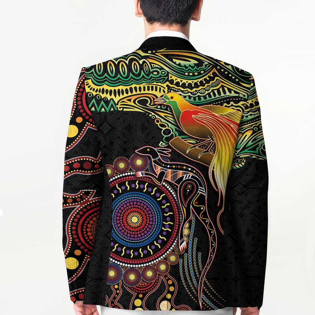 Papua New Guinea and Australia Together Blazer Bird of Paradise and Kangaroo Melanesian Aboriginal Motifs LT03 - Polynesian Pride