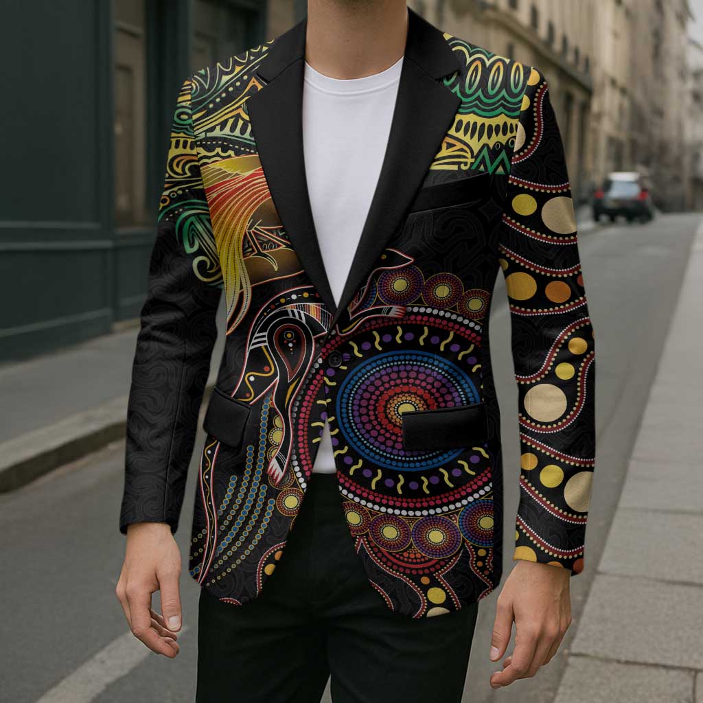 Papua New Guinea and Australia Together Blazer Bird of Paradise and Kangaroo Melanesian Aboriginal Motifs LT03 - Polynesian Pride