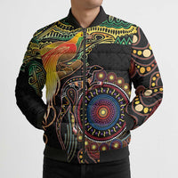 Papua New Guinea and Australia Together Bomber Puffer Jacket Bird of Paradise and Kangaroo Melanesian Aboriginal Motifs LT03 - Polynesian Pride