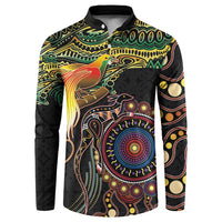 Papua New Guinea and Australia Together Button Sweatshirt Bird of Paradise and Kangaroo Melanesian Aboriginal Motifs LT03 Black - Polynesian Pride