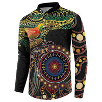 Papua New Guinea and Australia Together Button Sweatshirt Bird of Paradise and Kangaroo Melanesian Aboriginal Motifs LT03 - Polynesian Pride