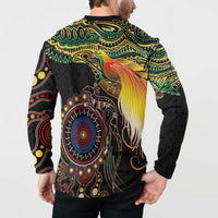 Papua New Guinea and Australia Together Button Sweatshirt Bird of Paradise and Kangaroo Melanesian Aboriginal Motifs LT03 - Polynesian Pride