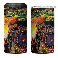 Papua New Guinea and Australia Together 4 in 1 Can Cooler Tumbler Bird of Paradise and Kangaroo Melanesian Aboriginal Motifs - Polynesian Pride