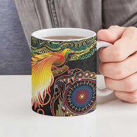 Papua New Guinea and Australia Together Ceramic Mug Bird of Paradise and Kangaroo Melanesian Aboriginal Motifs - Polynesian Pride