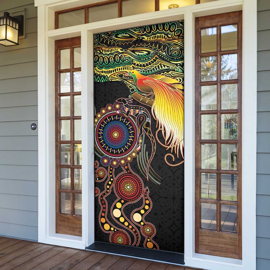 Papua New Guinea and Australia Together Door Cover Bird of Paradise and Kangaroo Melanesian Aboriginal Motifs - Polynesian Pride