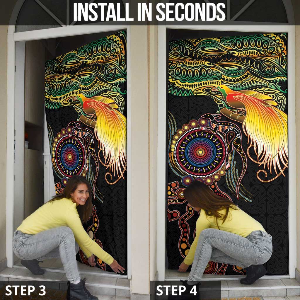 Papua New Guinea and Australia Together Door Cover Bird of Paradise and Kangaroo Melanesian Aboriginal Motifs - Polynesian Pride