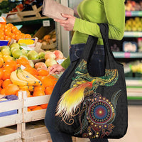 Papua New Guinea and Australia Together Grocery Bag Bird of Paradise and Kangaroo Melanesian Aboriginal Motifs - Polynesian Pride