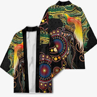 Papua New Guinea and Australia Together Kimono Bird of Paradise and Kangaroo Melanesian Aboriginal Motifs LT03 - Polynesian Pride