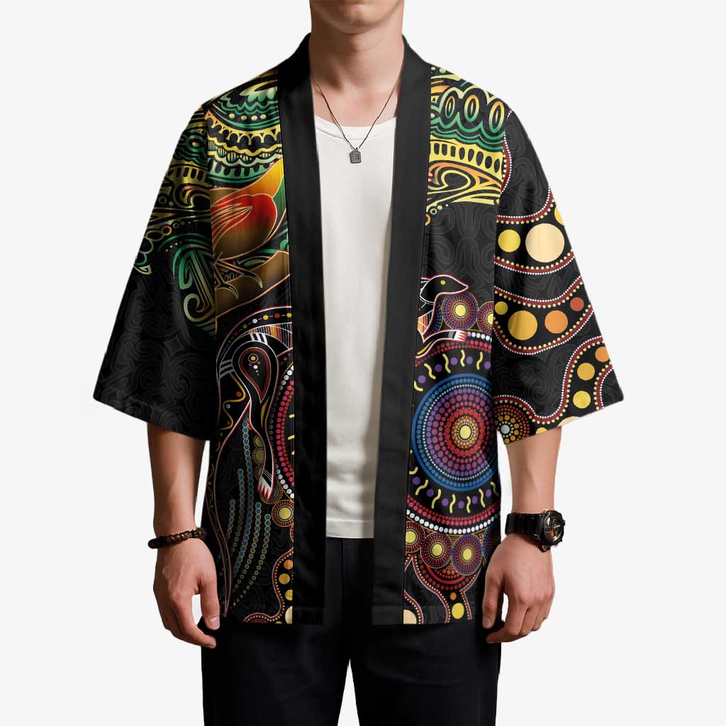 Papua New Guinea and Australia Together Kimono Bird of Paradise and Kangaroo Melanesian Aboriginal Motifs LT03 - Polynesian Pride
