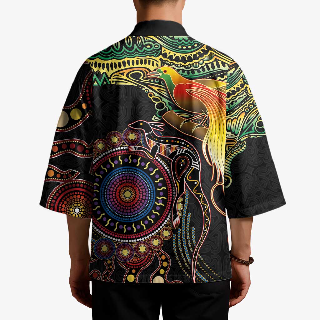 Papua New Guinea and Australia Together Kimono Bird of Paradise and Kangaroo Melanesian Aboriginal Motifs LT03 - Polynesian Pride