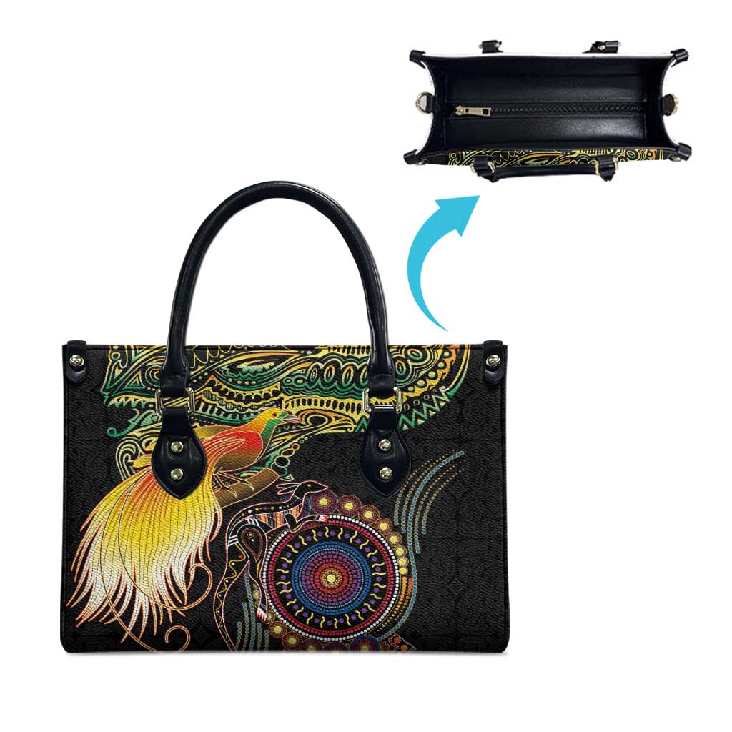 Papua New Guinea and Australia Together Leather Bag Bird of Paradise and Kangaroo Melanesian Aboriginal Motifs - Polynesian Pride
