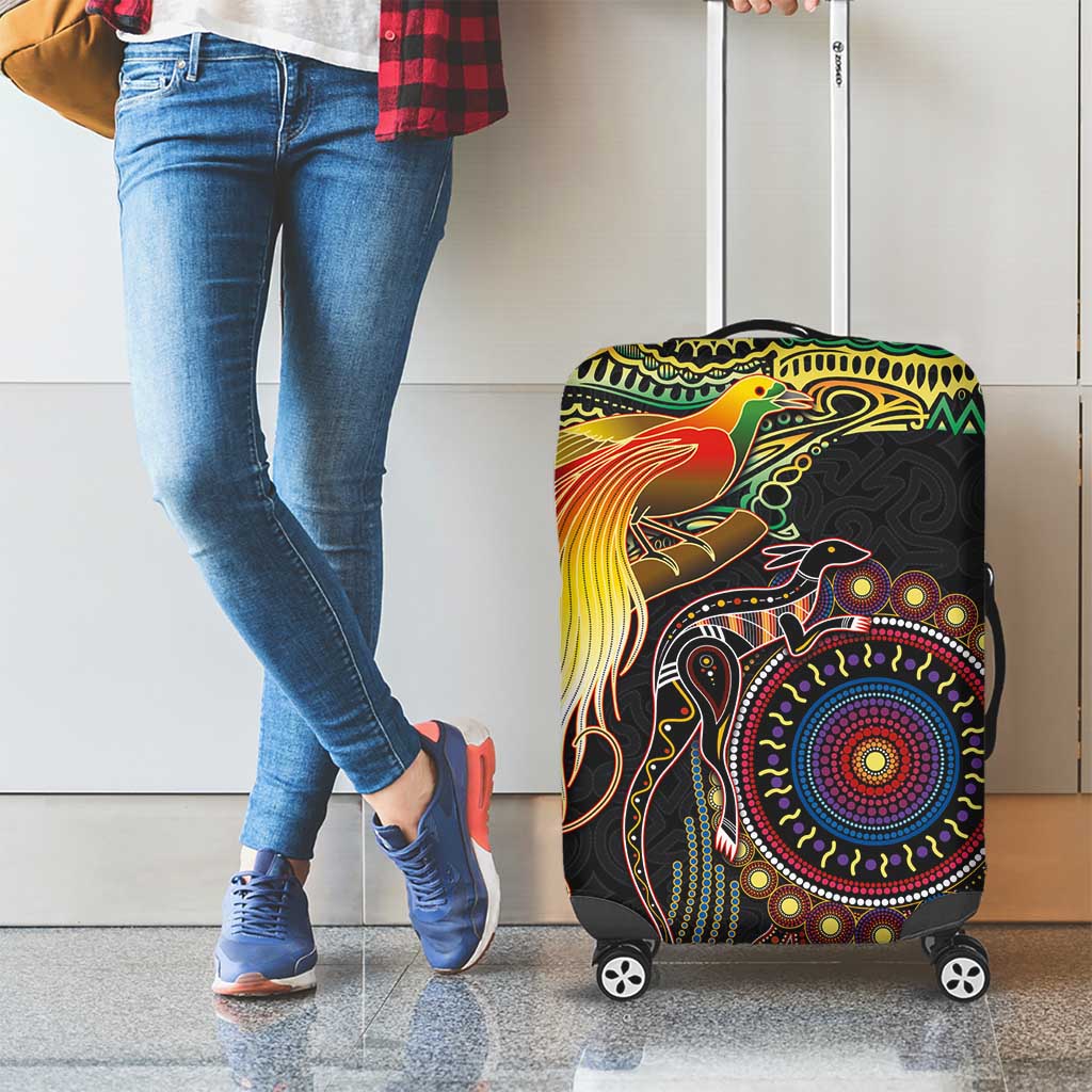 Papua New Guinea and Australia Together Luggage Cover Bird of Paradise and Kangaroo Melanesian Aboriginal Motifs LT03 - Polynesian Pride