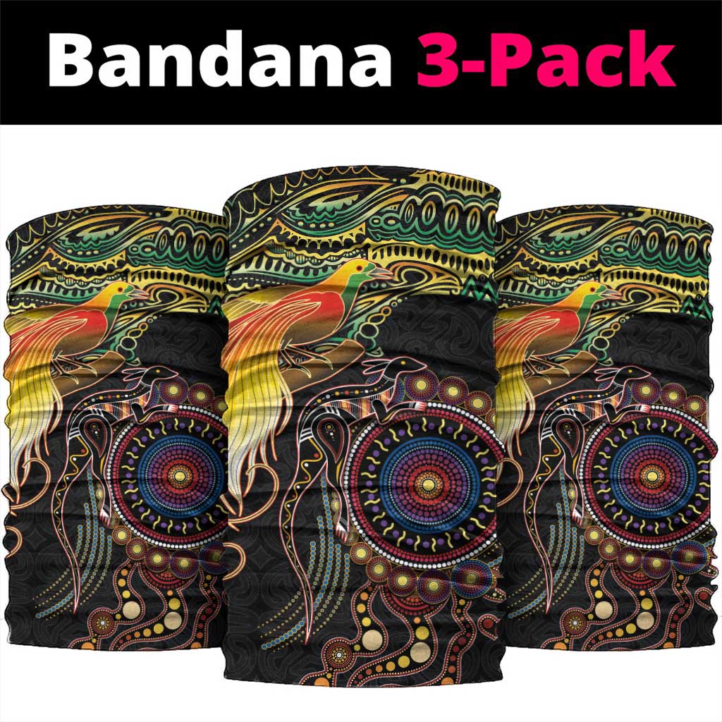 Papua New Guinea and Australia Together Neck Gaiter Bird of Paradise and Kangaroo Melanesian Aboriginal Motifs - Polynesian Pride
