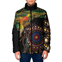 Papua New Guinea and Australia Together Padded Jacket Bird of Paradise and Kangaroo Melanesian Aboriginal Motifs LT03 Men Black - Polynesian Pride