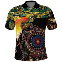 Papua New Guinea and Australia Together Polo Shirt Bird of Paradise and Kangaroo Melanesian Aboriginal Motifs - Polynesian Pride