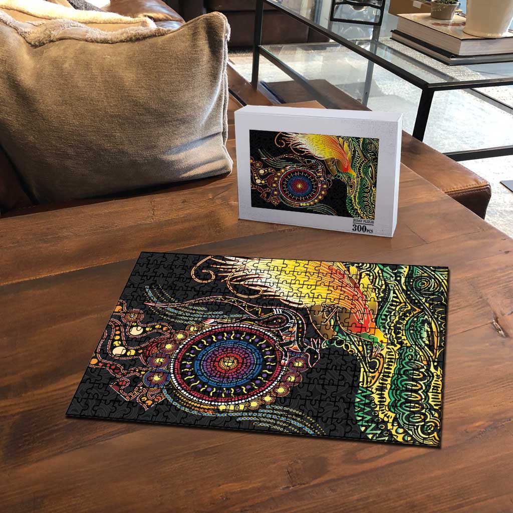 Papua New Guinea and Australia Together Puzzle Bird of Paradise and Kangaroo Melanesian Aboriginal Motifs LT03 - Polynesian Pride
