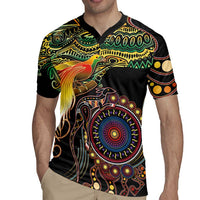 Papua New Guinea and Australia Together Rugby Jersey Bird of Paradise and Kangaroo Melanesian Aboriginal Motifs - Polynesian Pride
