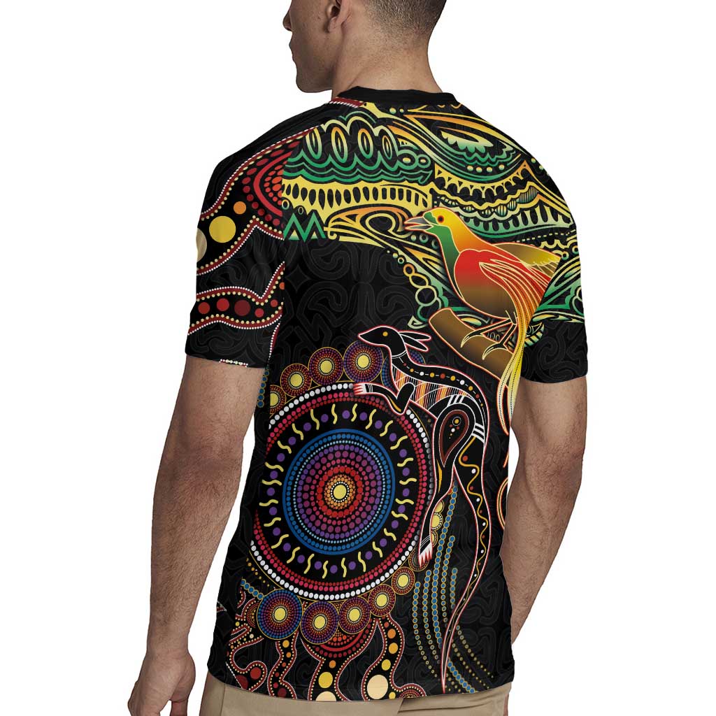 Papua New Guinea and Australia Together Rugby Jersey Bird of Paradise and Kangaroo Melanesian Aboriginal Motifs - Polynesian Pride