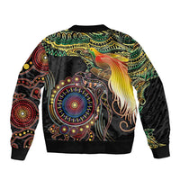 Papua New Guinea and Australia Together Sleeve Zip Bomber Jacket Bird of Paradise and Kangaroo Melanesian Aboriginal Motifs LT03 - Polynesian Pride