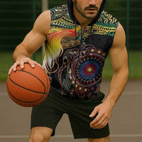 Papua New Guinea and Australia Together Sleeveless Zip Hoodie Bird of Paradise and Kangaroo Melanesian Aboriginal Motifs LT03 - Polynesian Pride