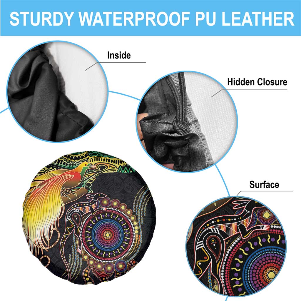 Papua New Guinea and Australia Together Spare Tire Cover Bird of Paradise and Kangaroo Melanesian Aboriginal Motifs LT03 - Polynesian Pride