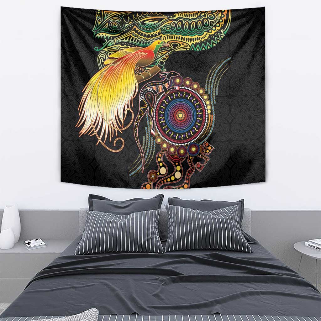 Papua New Guinea and Australia Together Tapestry Bird of Paradise and Kangaroo Melanesian Aboriginal Motifs LT03 - Polynesian Pride