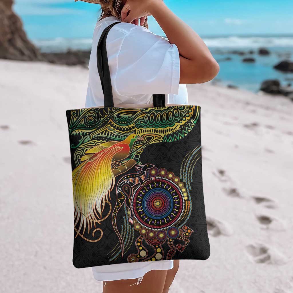 Papua New Guinea and Australia Together Tote Bag Bird of Paradise and Kangaroo Melanesian Aboriginal Motifs - Polynesian Pride
