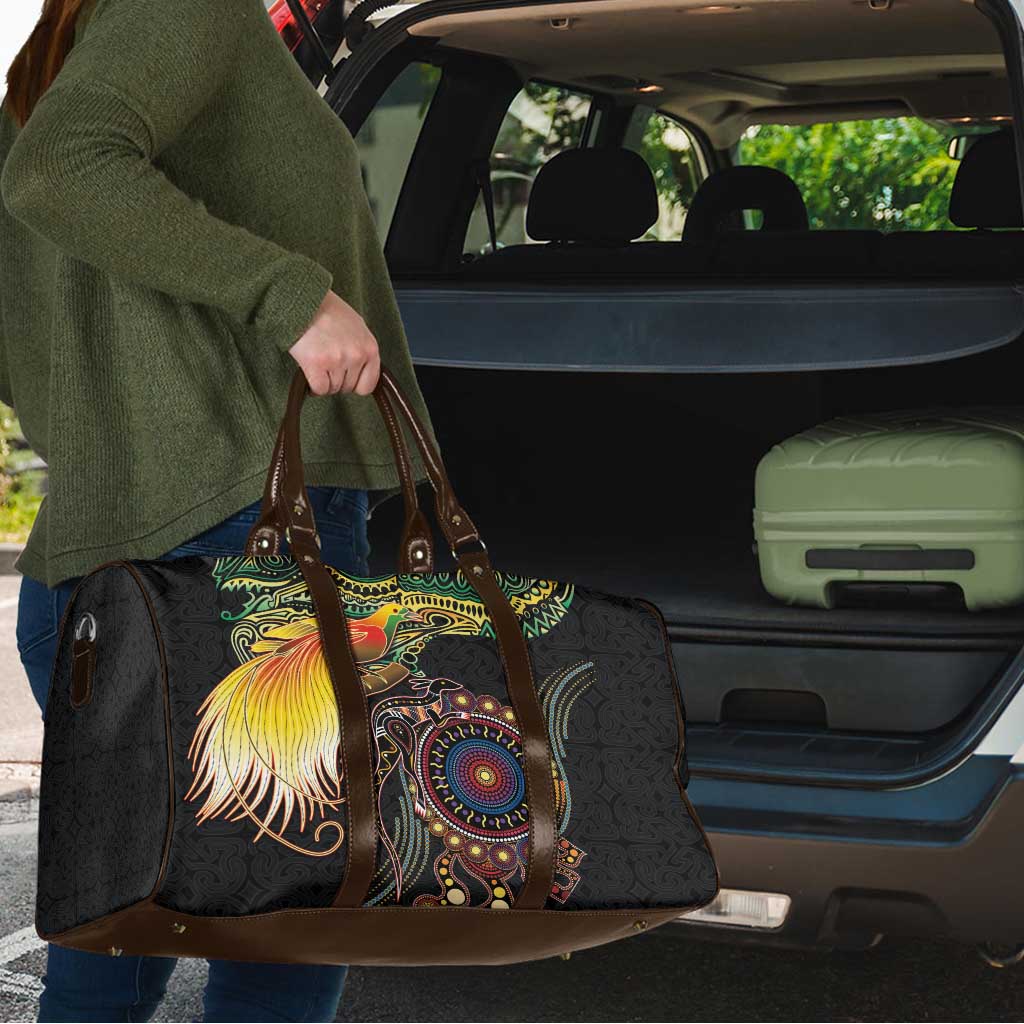 Papua New Guinea and Australia Together Travel Bag Bird of Paradise and Kangaroo Melanesian Aboriginal Motifs - Polynesian Pride