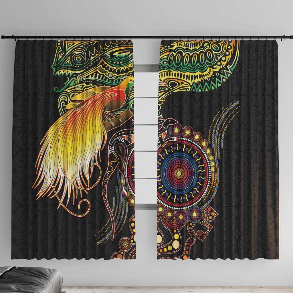 Papua New Guinea and Australia Together Window Curtain Bird of Paradise and Kangaroo Melanesian Aboriginal Motifs - Polynesian Pride