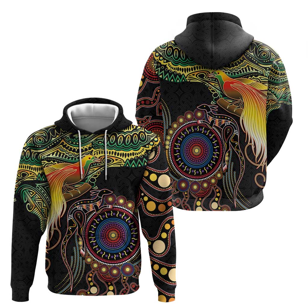 Papua New Guinea and Australia Together Zip Hoodie Bird of Paradise and Kangaroo Melanesian Aboriginal Motifs LT03 - Polynesian Pride