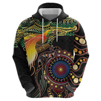 Papua New Guinea and Australia Together Zip Hoodie Bird of Paradise and Kangaroo Melanesian Aboriginal Motifs LT03 - Polynesian Pride