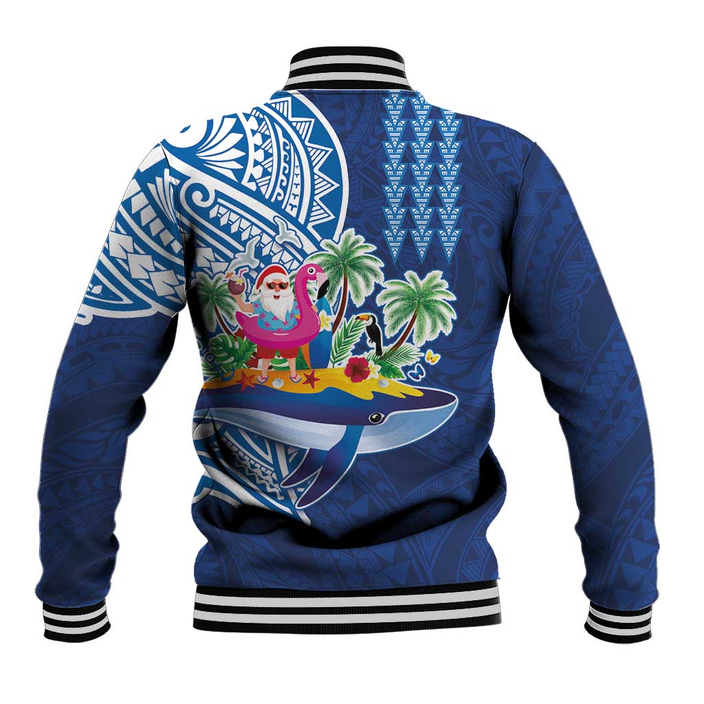 Hawaiian Mele Kalikimaka Baseball Jacket Funny Santa on Whale Island with Kakau Tattoos - Polynesian Pride