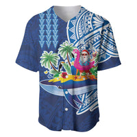 Hawaiian Mele Kalikimaka Baseball Jersey Funny Santa on Whale Island with Kakau Tattoos - Polynesian Pride
