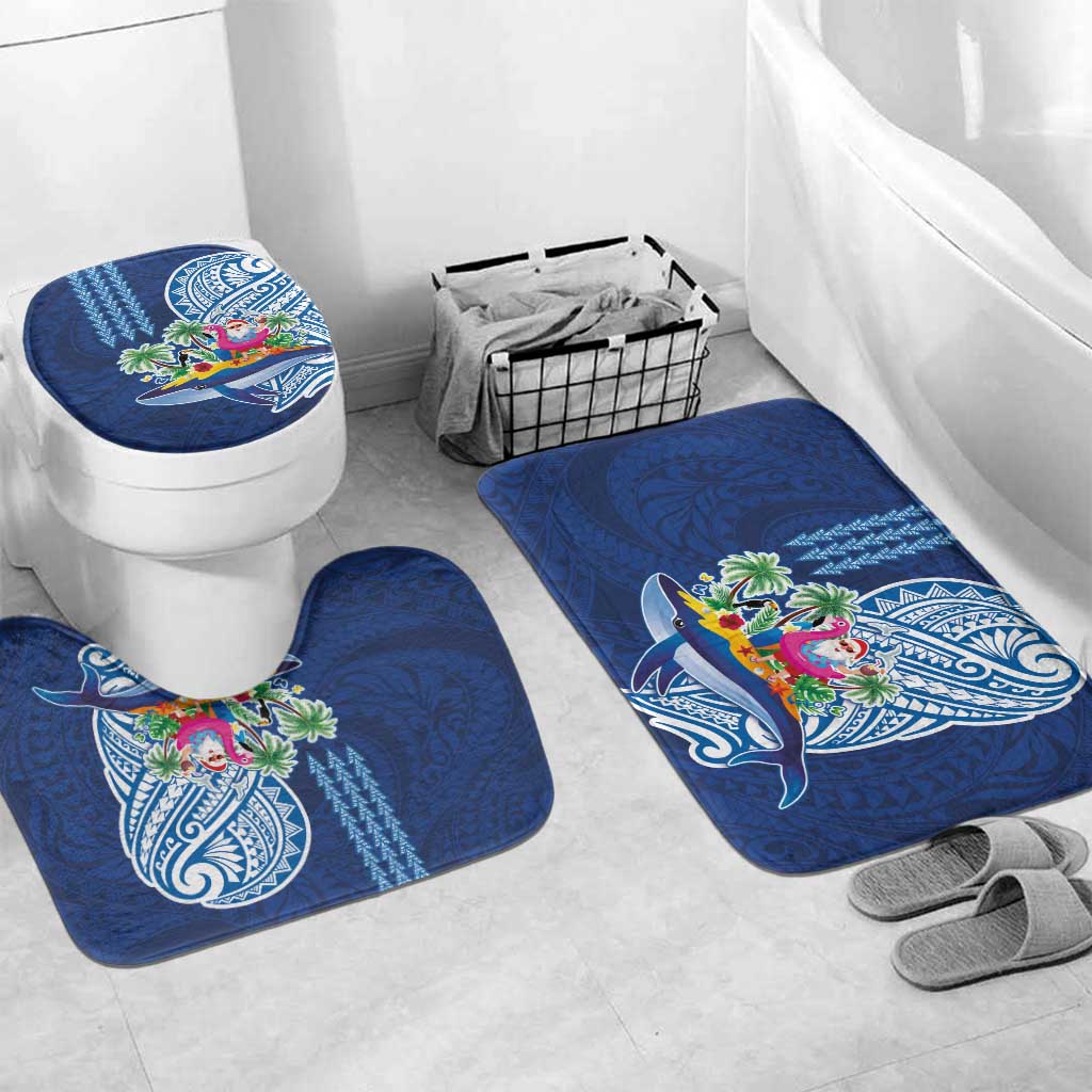 Hawaiian Mele Kalikimaka Bathroom Set Funny Santa on Whale Island with Kakau Tattoos - Polynesian Pride