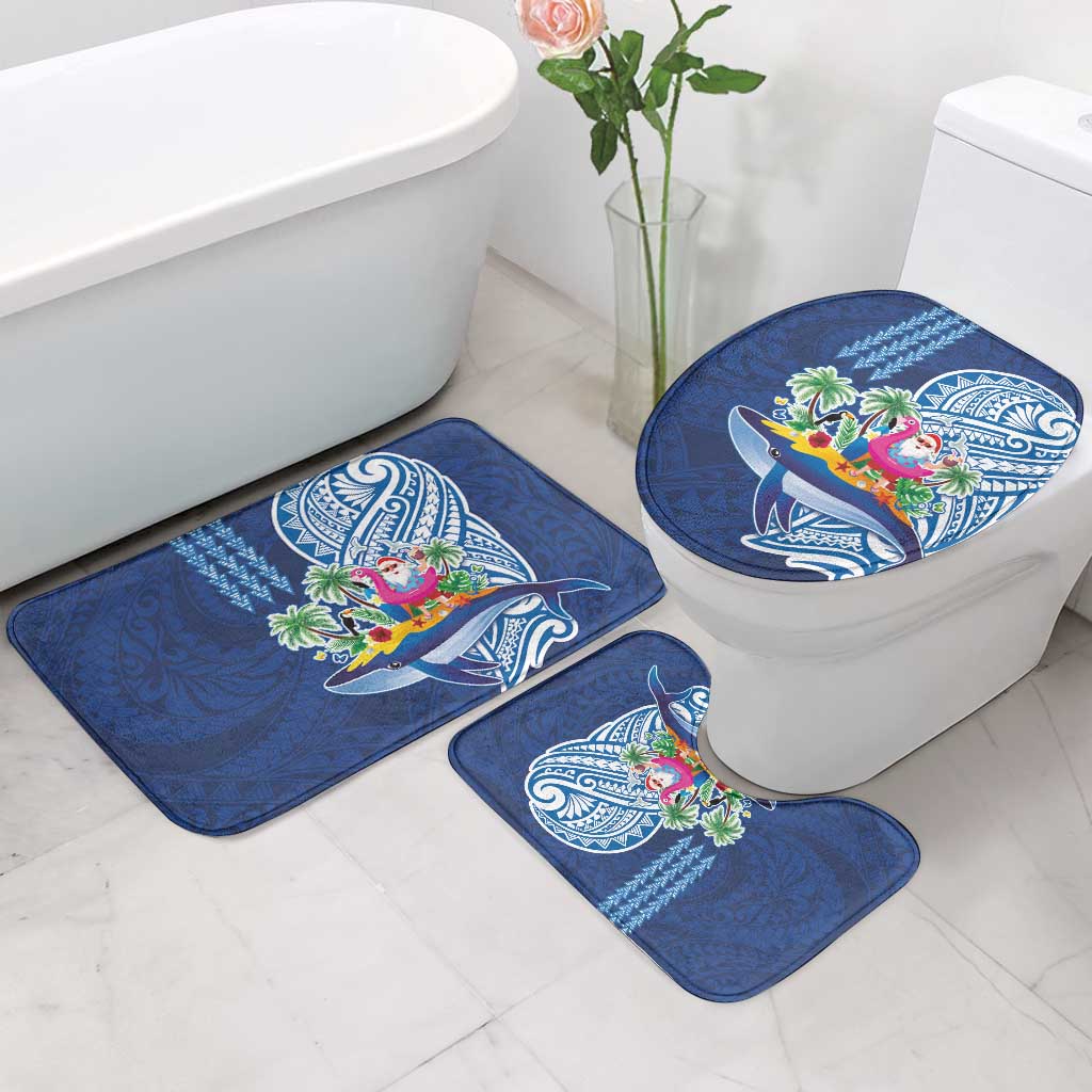 Hawaiian Mele Kalikimaka Bathroom Set Funny Santa on Whale Island with Kakau Tattoos - Polynesian Pride