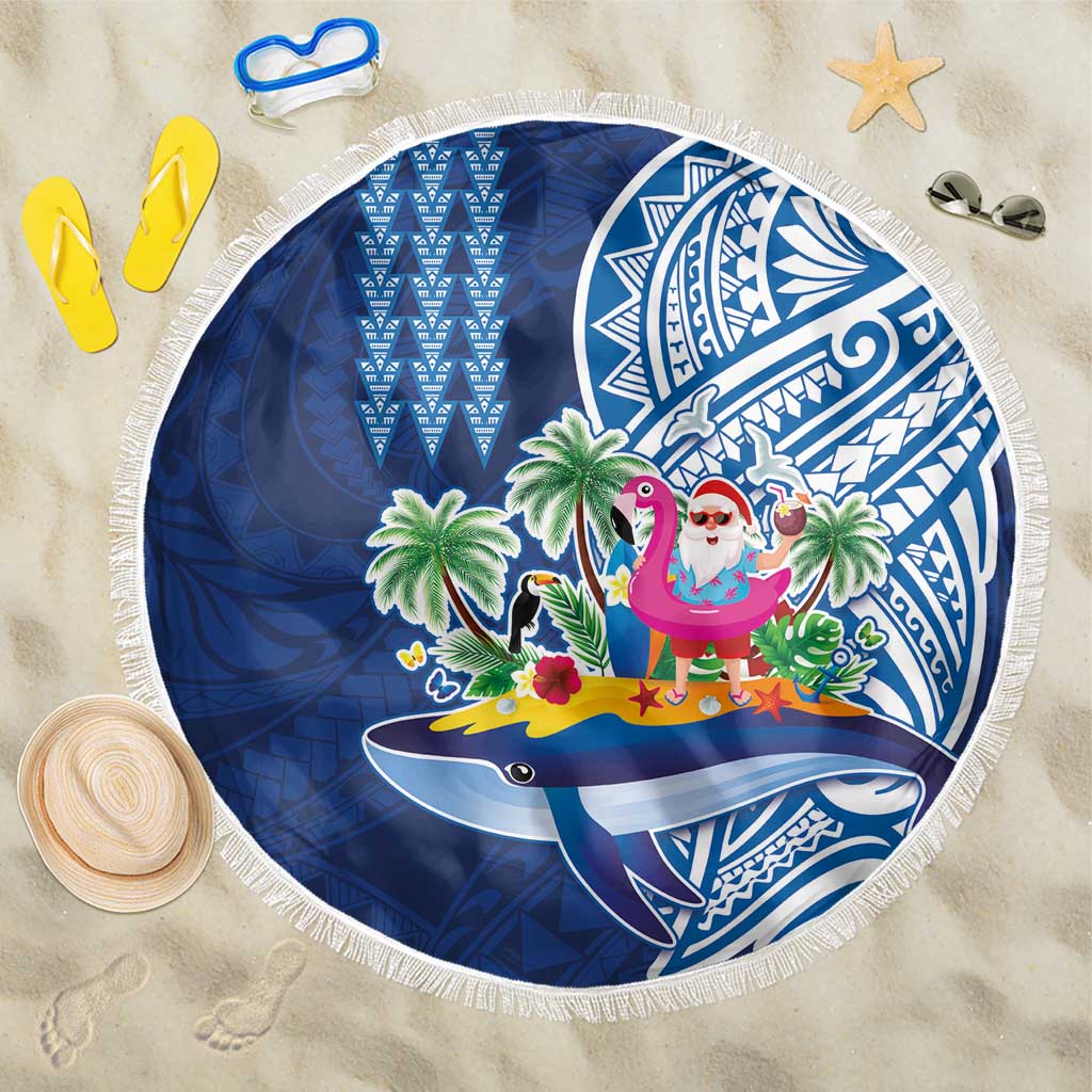 Hawaiian Mele Kalikimaka Beach Blanket Funny Santa on Whale Island with Kakau Tattoos - Polynesian Pride
