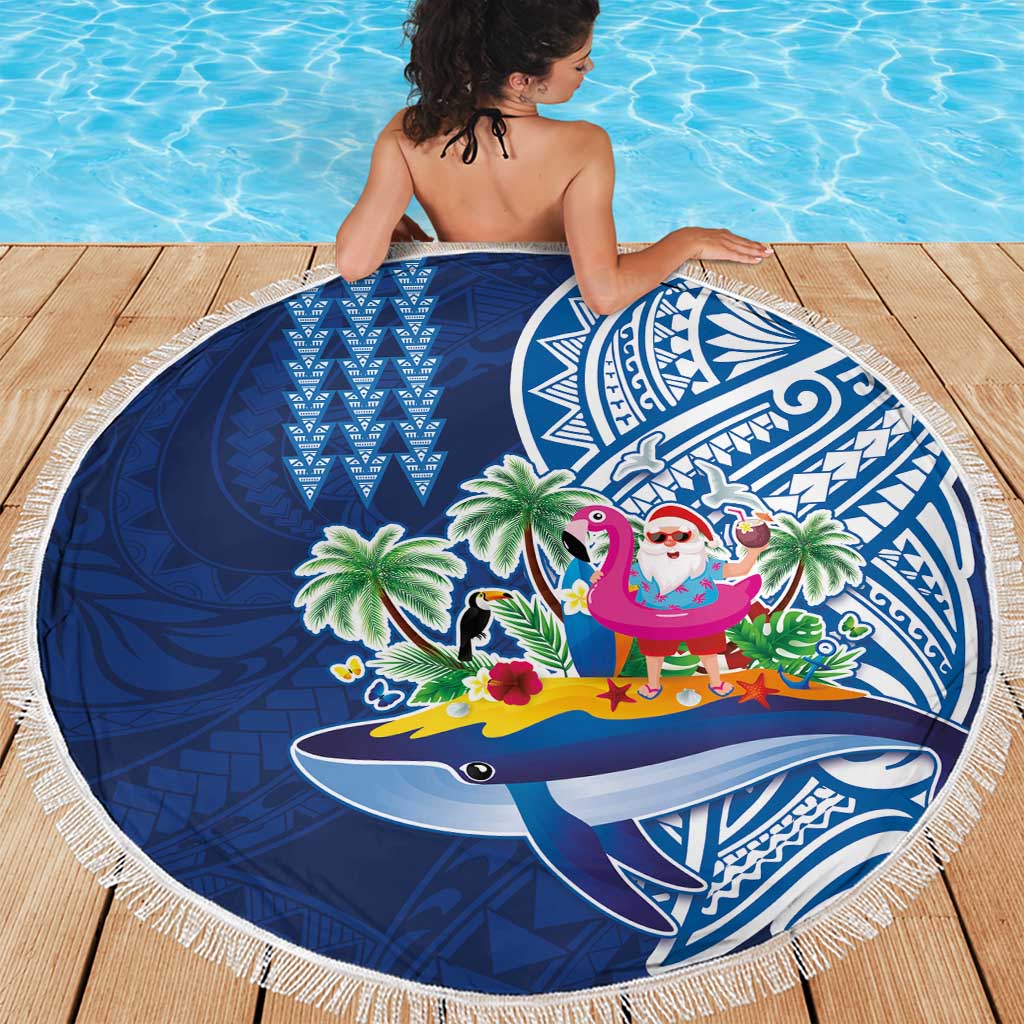 Hawaiian Mele Kalikimaka Beach Blanket Funny Santa on Whale Island with Kakau Tattoos - Polynesian Pride