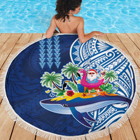 Hawaiian Mele Kalikimaka Beach Blanket Funny Santa on Whale Island with Kakau Tattoos - Polynesian Pride