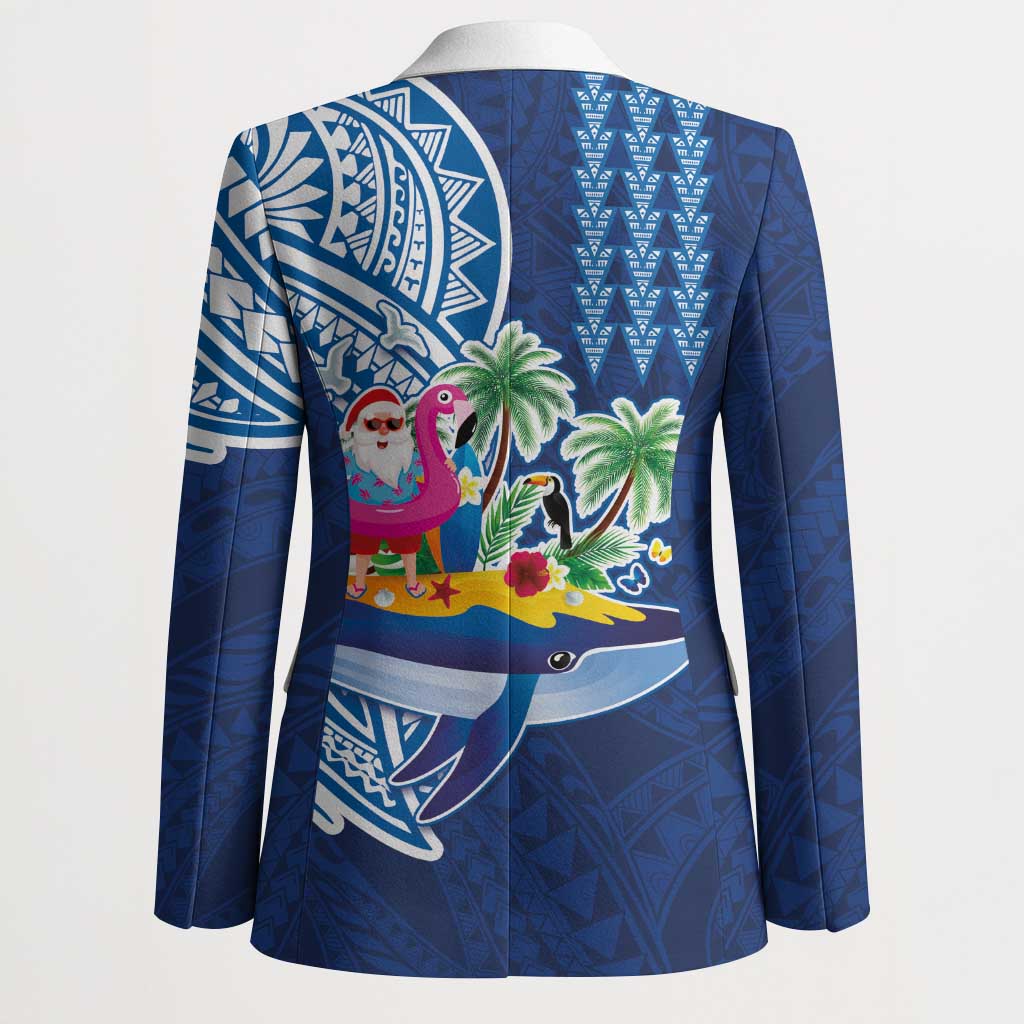 Hawaiian Mele Kalikimaka Blazer Funny Santa on Whale Island with Kakau Tattoos - Polynesian Pride