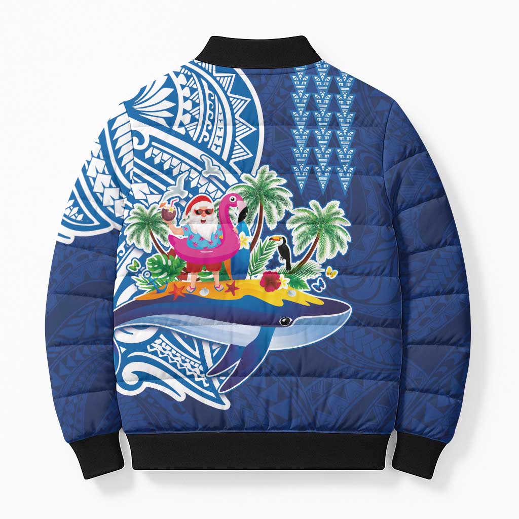 Hawaiian Mele Kalikimaka Bomber Puffer Jacket Funny Santa on Whale Island with Kakau Tattoos - Polynesian Pride