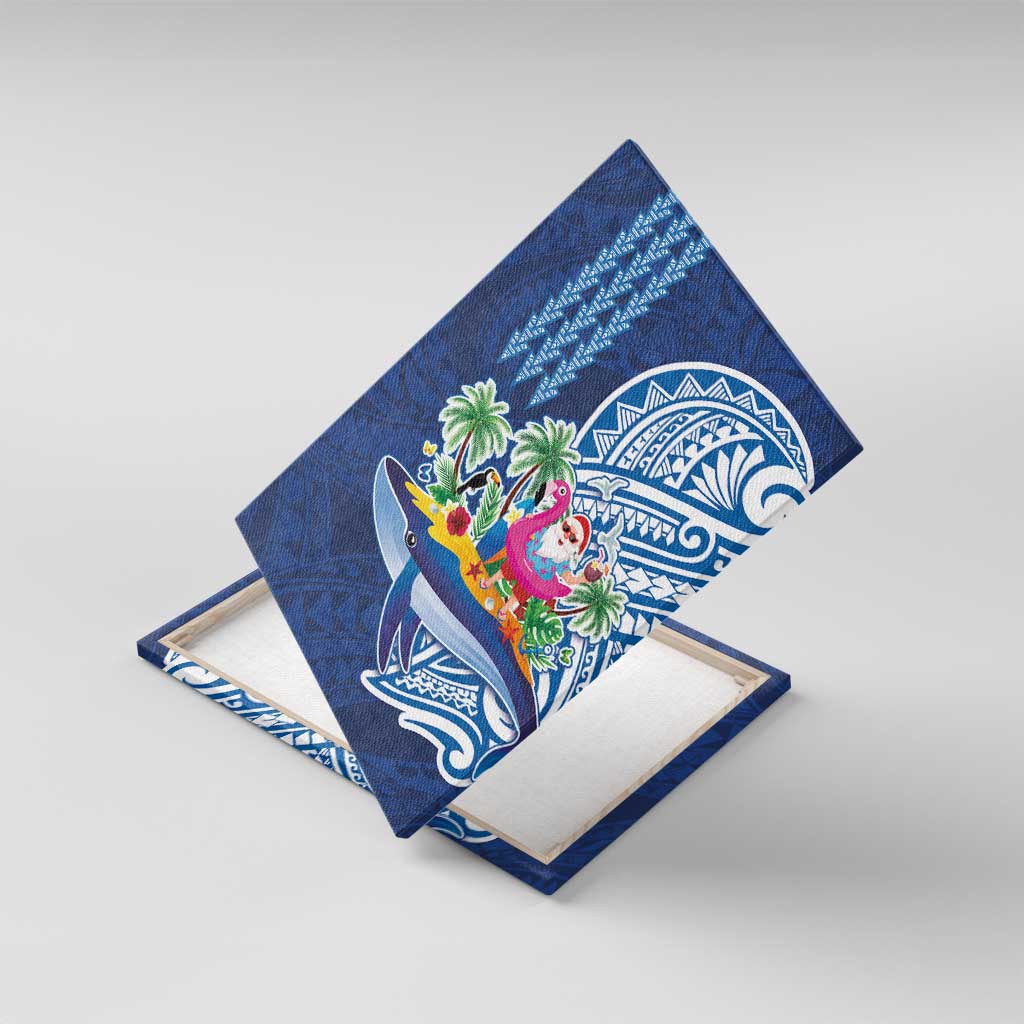 Hawaiian Mele Kalikimaka Canvas Wall Art Funny Santa on Whale Island with Kakau Tattoos - Polynesian Pride