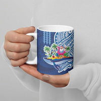 Hawaiian Mele Kalikimaka Ceramic Mug Funny Santa on Whale Island with Kakau Tattoos - Polynesian Pride