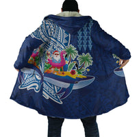 Hawaiian Mele Kalikimaka Cloak Funny Santa on Whale Island with Kakau Tattoos - Polynesian Pride