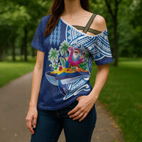 Hawaiian Mele Kalikimaka Cross Shoulder Shirt Funny Santa on Whale Island with Kakau Tattoos - Polynesian Pride