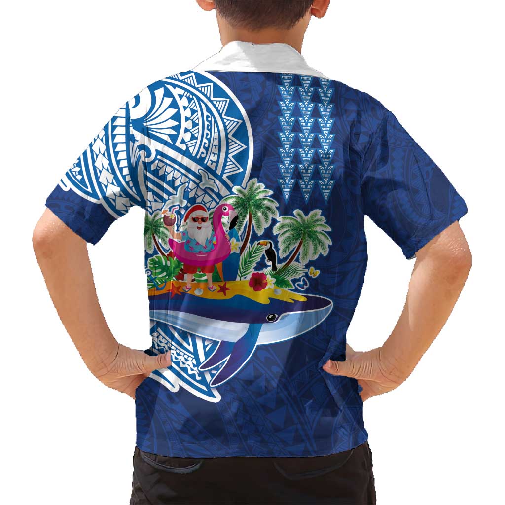 Hawaiian Mele Kalikimaka Family Matching Long Sleeve Bodycon Dress and Hawaiian Shirt Funny Santa on Whale Island with Kakau Tattoos LT03 - Polynesian Pride