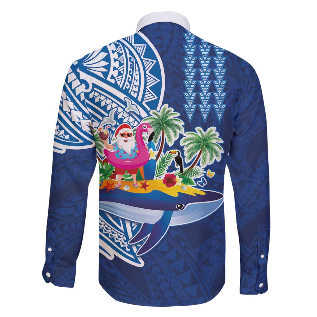 Hawaiian Mele Kalikimaka Family Matching Long Sleeve Bodycon Dress and Hawaiian Shirt Funny Santa on Whale Island with Kakau Tattoos LT03 - Polynesian Pride