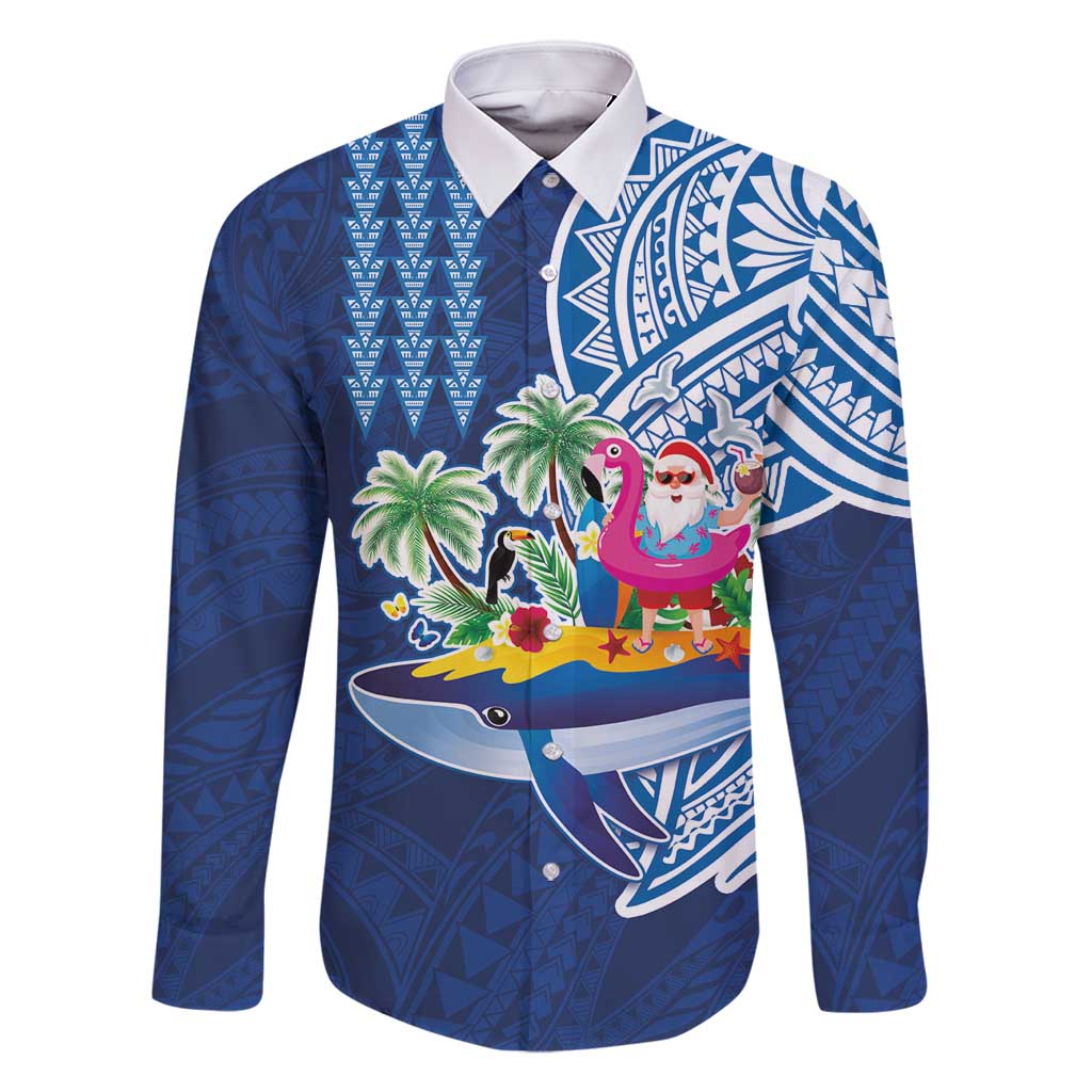Hawaiian Mele Kalikimaka Family Matching Mermaid Dress and Hawaiian Shirt Funny Santa on Whale Island with Kakau Tattoos - Polynesian Pride
