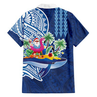 Hawaiian Mele Kalikimaka Family Matching Off The Shoulder Long Sleeve Dress and Hawaiian Shirt Funny Santa on Whale Island with Kakau Tattoos - Polynesian Pride