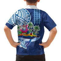 Hawaiian Mele Kalikimaka Family Matching Off Shoulder Short Dress and Hawaiian Shirt Funny Santa on Whale Island with Kakau Tattoos LT03 - Polynesian Pride
